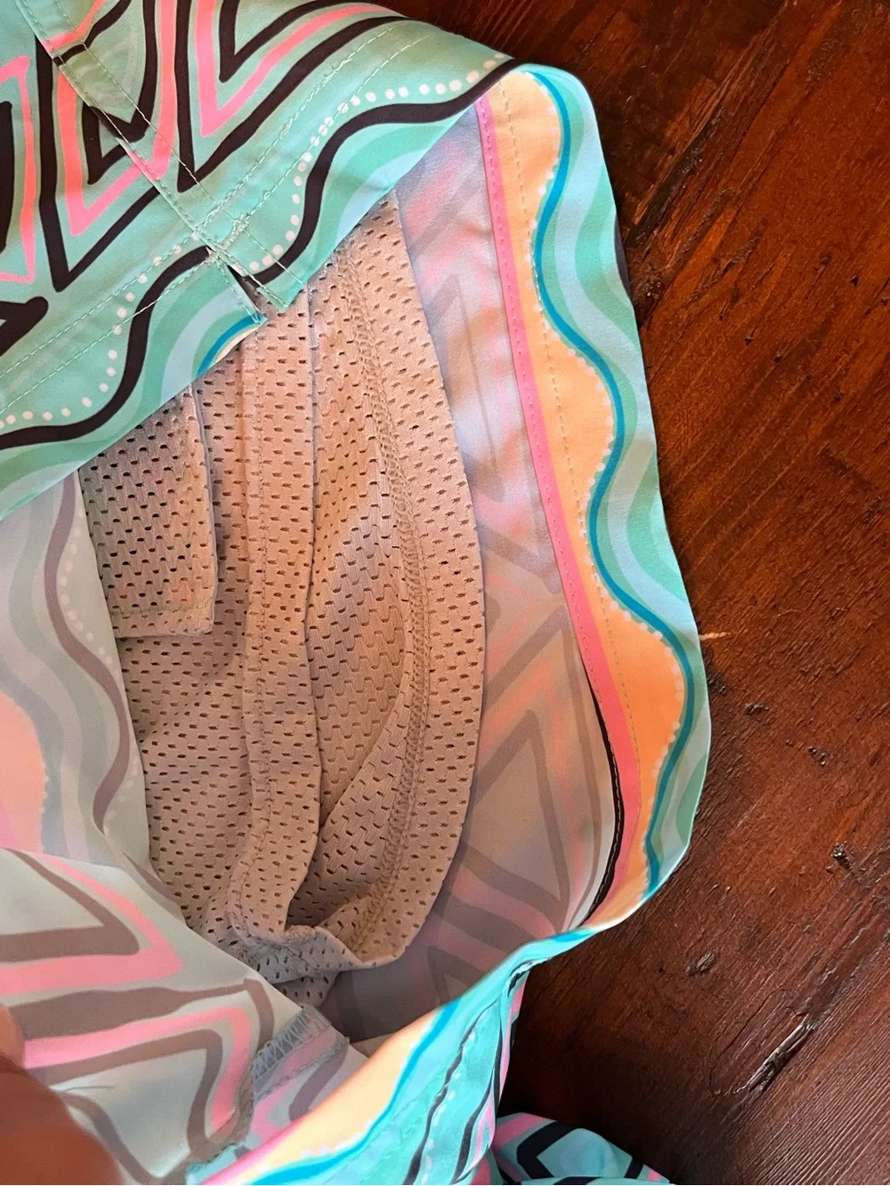 Party Pants Men's Festival Swim Shorts Trunks - Cyan / Neon Geometric - Size XL
